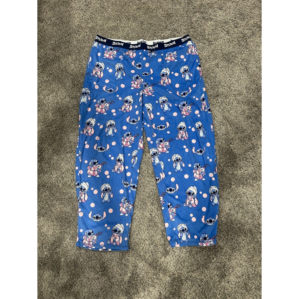 Disney Pajama Pants Stitch Spa Polka Dot Blue Large